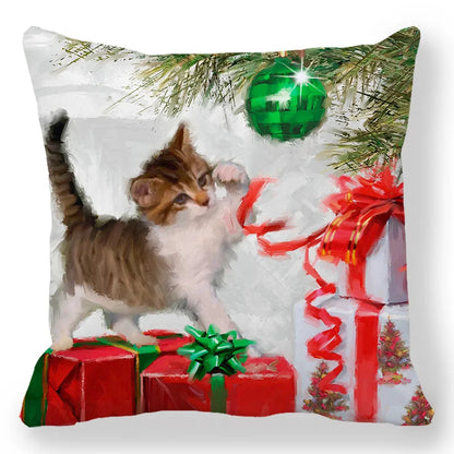 Christmas Ball & Animal Print Pillowcase Cushion Cover – 45x45cm Festive Home Decor for Bedroom & Living Room