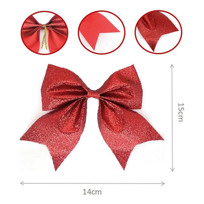 5PCS Sparkling Christmas Bow Decorations: 14cm Glitter Xmas Tree Ornaments for Holiday Parties & DIY Home Décor