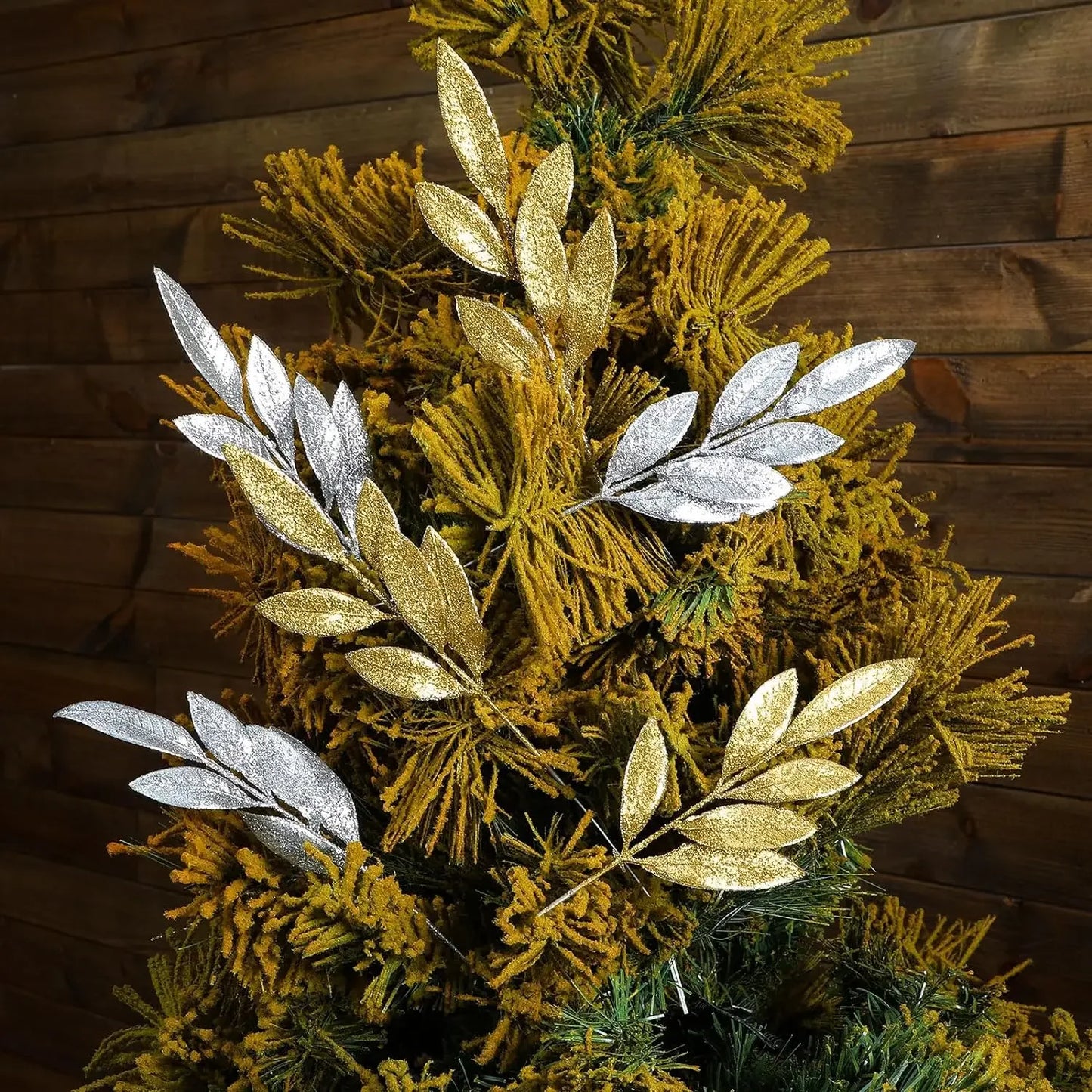 Artificial Glitter Olive Leaves: 1-20PCS Gold and Silver Xmas Tree Ornaments for DIY Christmas Décor, Home, and Party Decorations