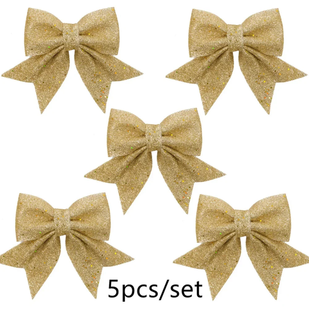 5PCS Glittering 14cm Christmas Bows: Decorative Tree Ornaments for Festive Holiday & Party Décor