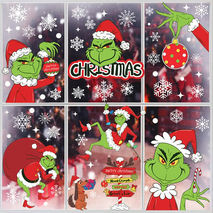 9 Sheets Grinch Window Stickers for Glass: Double-Sided Christmas Décor for Home, School & Office