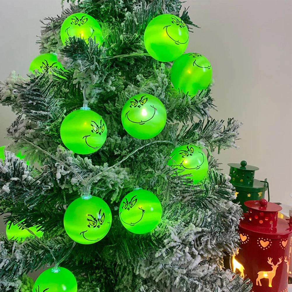 2024 Grinch-Themed Christmas Party String Lights – Fun Green Ball Lights for Holiday Décor