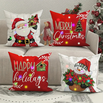 Christmas Santa Claus LED Light-Up Pillowcase – Printed Cushion Cover for Holiday Home Décor