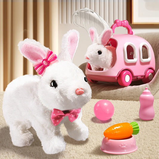 Plush Walking Rabbit Toy for Kids: Interactive Electronic Pet Bunny with Sound, DIY Clothes &amp; Moving Features, Gift for 3+ Years