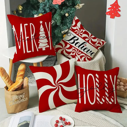 Red Christmas Pillow Covers 45x45cm: Merry Christmas Tree, Believe & Snowflake Winter Holiday Cushion Covers for Home & Couch Décor