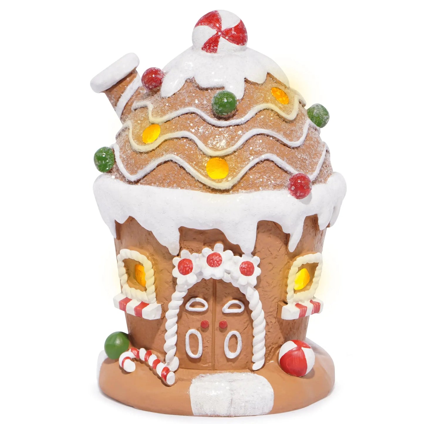 Gingerbread House Decoration with Ice Cream Design: LED Lighted Christmas Village Houses for Indoor Home Décor