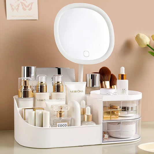 GlowUK™ Cosmetic Storage Box: Stylish Makeup Organizer with Mirror!