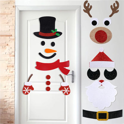 Christmas Door & Window Stickers – Festive Elk, Snowman, Santa Claus Felt Decals for Holiday Home Decor