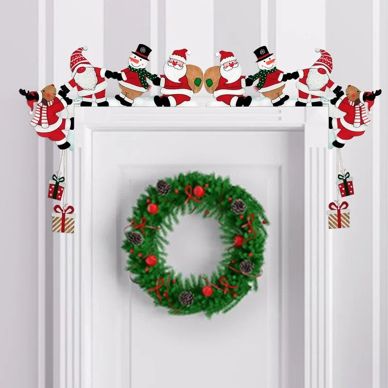 Wood Christmas Door Corner Decor – Santa, Snowman, Reindeer & Letters Frame Sign for Holiday Home Décor