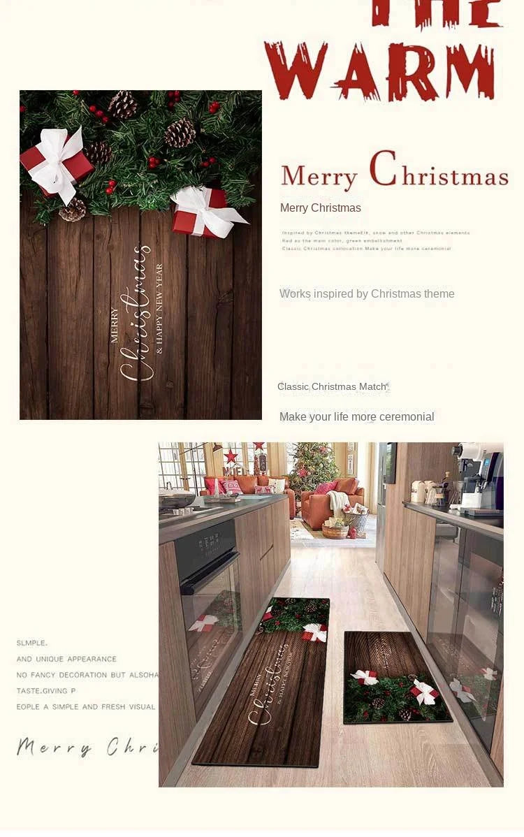 Christmas Kitchen Foot Mat: Crystal Velvet Non-Slip Entry & Door Mat, Festive Holiday Home Décor