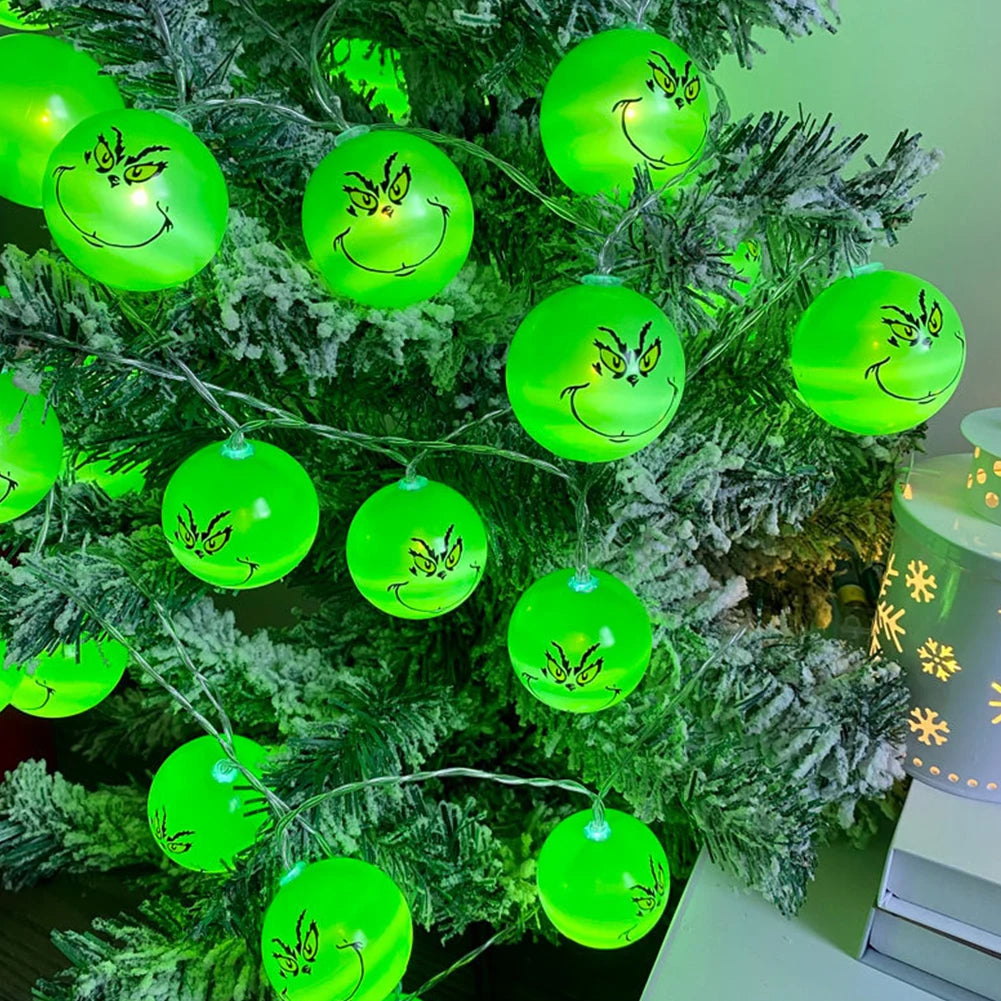 2024 Grinch-Themed Christmas Party String Lights – Fun Green Ball Lights for Holiday Décor