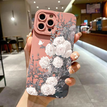 Flower Pattern Soft Silicone Phone Case for iPhone 15, 14, 13, 12, 11 Pro Max – Matte Protective Case for iPhone XS Max, XR, X, 14 Plus