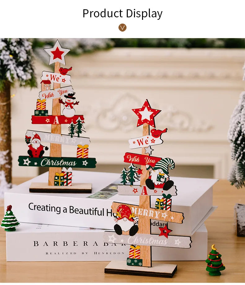 Desktop Christmas Tree with Santa Claus – DIY Wooden Xmas Decoration for Home & Party – 2024 Holiday Plaque Sign