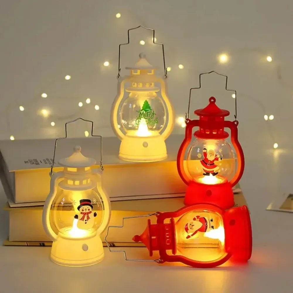 Christmas Lantern LED Lighted Snowman Lamp with Santa Claus – Decorative Hanging Lantern & Snow Globe for Children’s Gifts