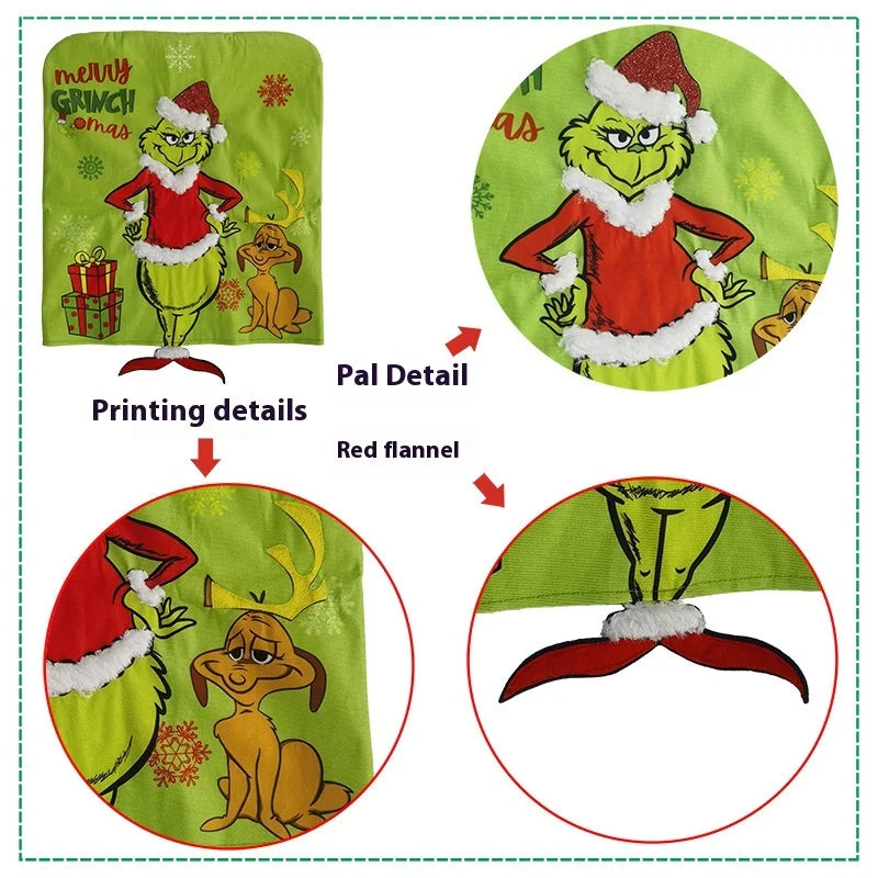 Green Shaggy Christmas Figure Set – Stockings, Tree Skirt, Table Flag & Chair Decorations