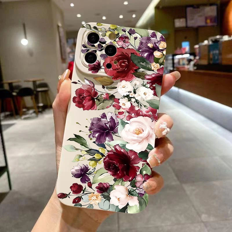 Flower Pattern Soft Silicone Phone Case for iPhone 15, 14, 13, 12, 11 Pro Max – Matte Protective Case for iPhone XS Max, XR, X, 14 Plus