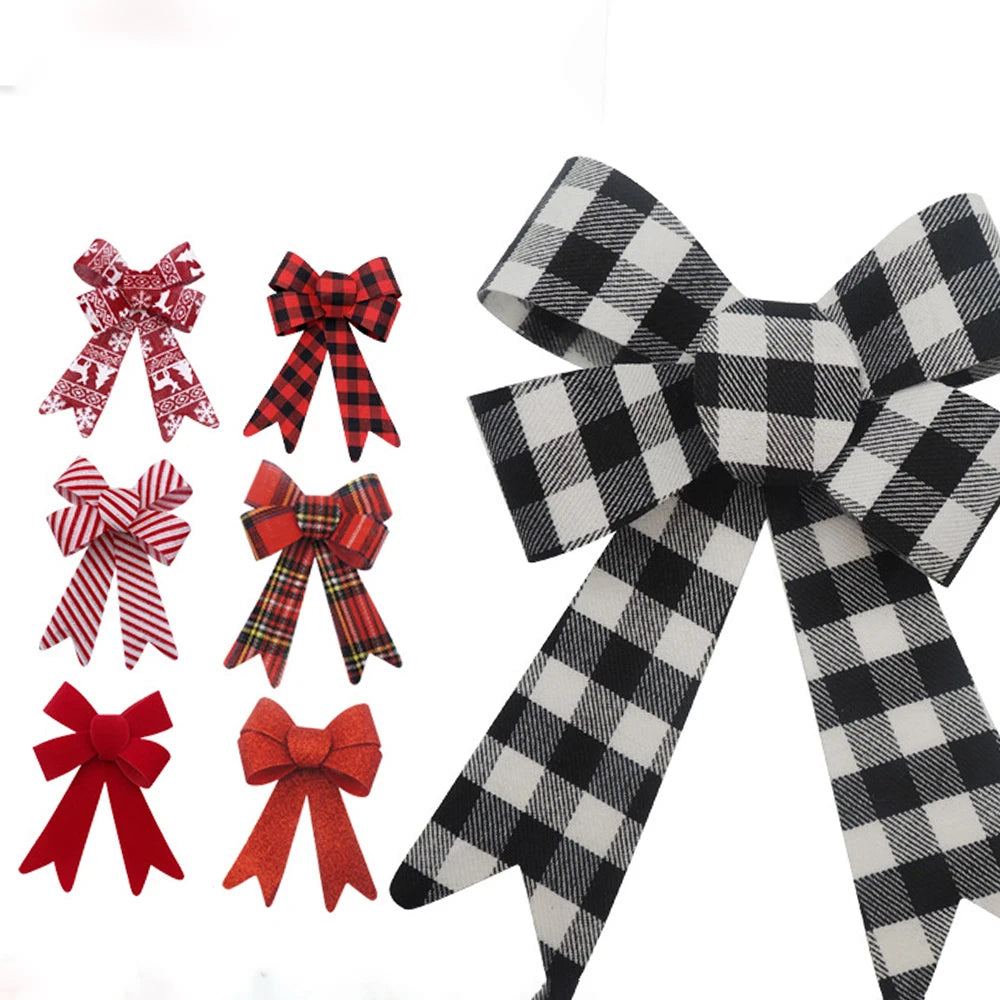 Christmas Tree Bow Ribbon with Candy Cane Stripe – Red &amp; White Checkered Holiday Décor for Festive Home, Tree & Garland Decorations