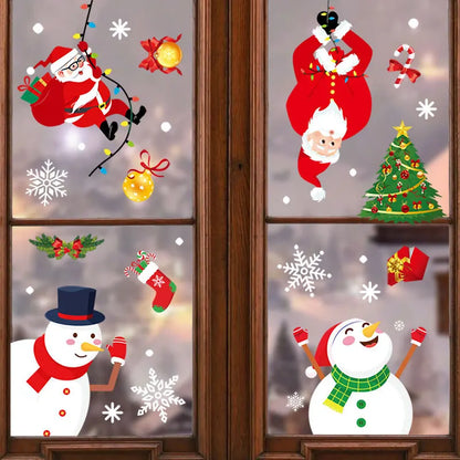 Christmas Window Stickers – Santa, Elk & Snowflake Static Cling Decals for Festive Glass & Wall Décor