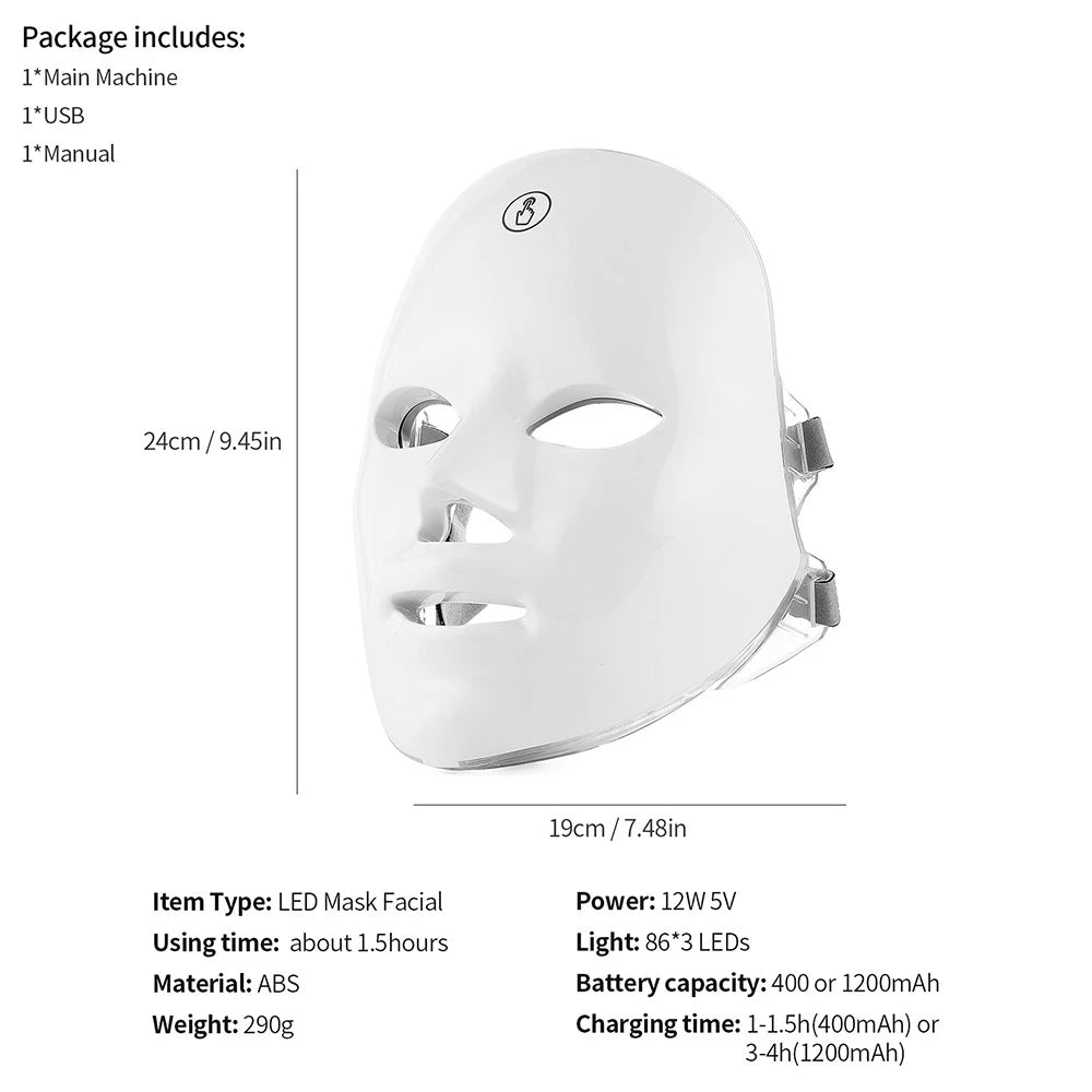 GlowUK™ 7 Colours Photon Facial LED Mask – Non-Invasive Light Therapy for Skin Care