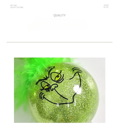 12pcs Grinch Cat Face Christmas Ball Ornaments: 6cm Green Carnival Fruit Pendant Tree Decorations for Holiday Festivities