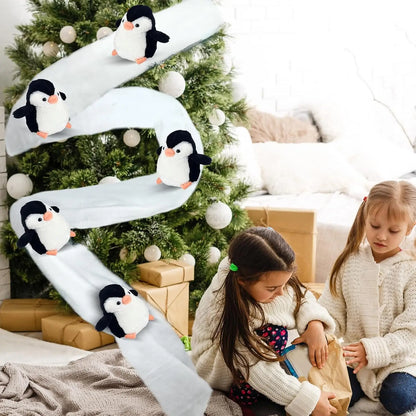 Christmas Stair Decoration Set – Faux Snow Cotton Carpet with Sliding Penguins for Festive Staircase Décor