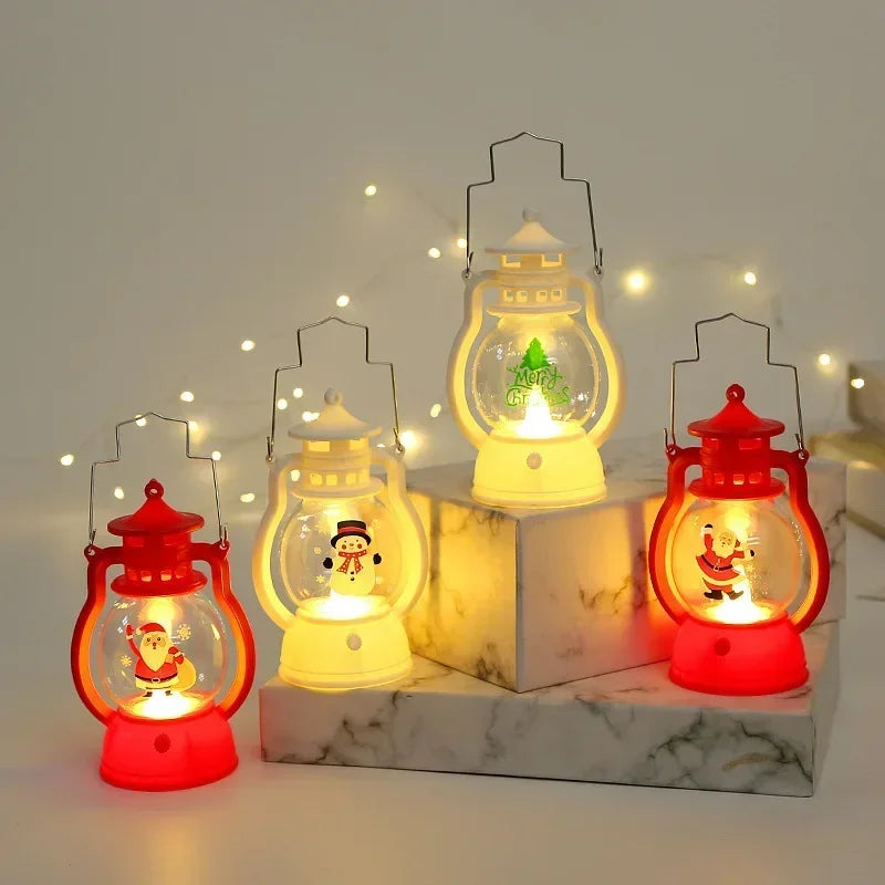 Christmas Lantern LED Lighted Snowman Lamp with Santa Claus – Decorative Hanging Lantern & Snow Globe for Children’s Gifts