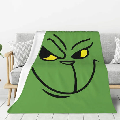 3D Grinch Flannel Blanket – Cozy Christmas Gift for Home, Office, and Travel