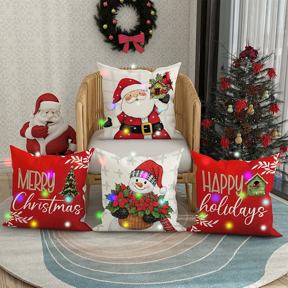 Christmas Santa Claus LED Light-Up Pillowcase – Printed Cushion Cover for Holiday Home Décor