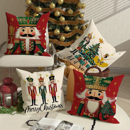 Christmas Nutcracker Pillowcase: Merry Christmas & New Year Gift – Holiday Sofa Cushion Cover for Bedroom & Room Décor