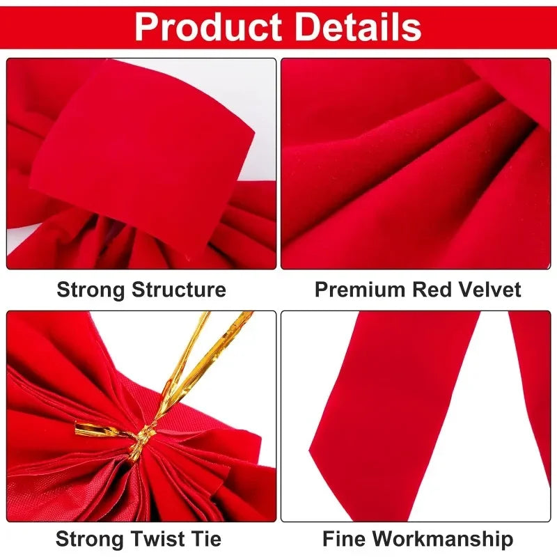 Big Bowknot Red Ribbon Christmas Tree Topper: Elegant Red Bow for Tree, Door, or Party Décor