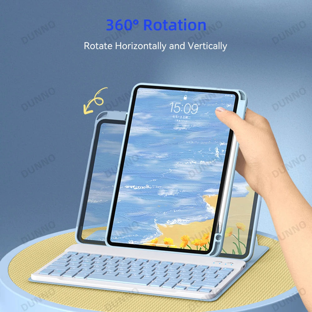 Rotatable Keyboard Case for iPad: Smart Back Cover with 360° Rotation for iPad Pro 11, Air 4/5, 10th Gen, 10.2 & 10.5 Models