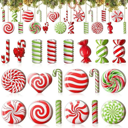 20pcs Christmas Tree Candy Pendant Set – Holiday Gift Decorations for Tree, Fireplace, and Window