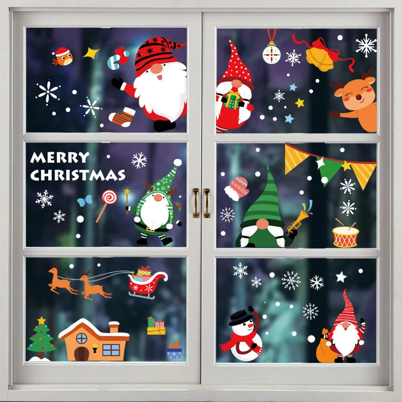 Christmas Window Stickers – Santa, Elk & Snowflake Static Cling Decals for Festive Glass & Wall Décor