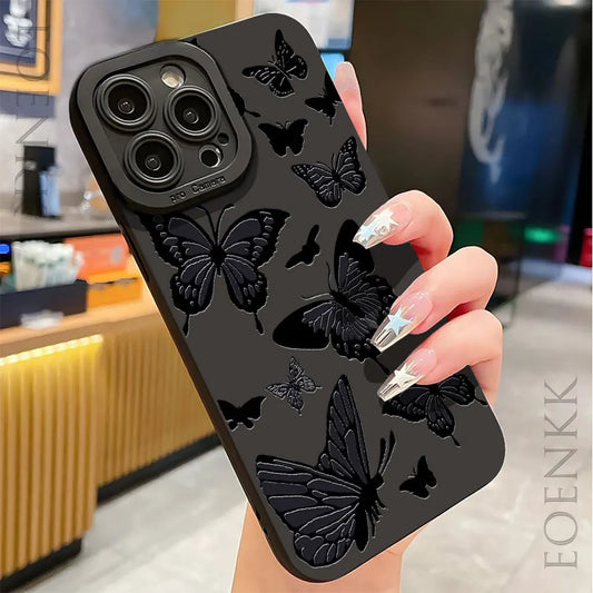 Butterfly Print iPhone Case: Shockproof Matte TPU Silicone Cover for iPhone  13-15 Pro Max & SE