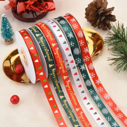 5-Yard Printed Christmas Ribbon – 10mm Festive Polyester Ribbon for DIY Crafts, Gift Wrapping & Holiday Decor