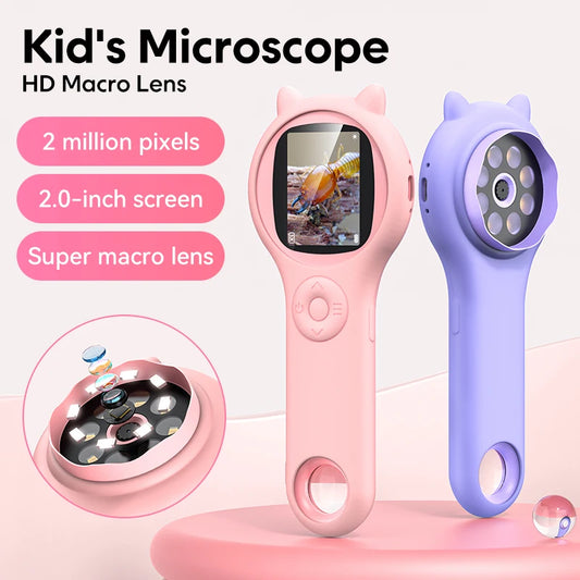 500x Kids USB Microscope with Silicone Case – Mini Electronic Microscope for Photo & Video, Educational Toy for Children