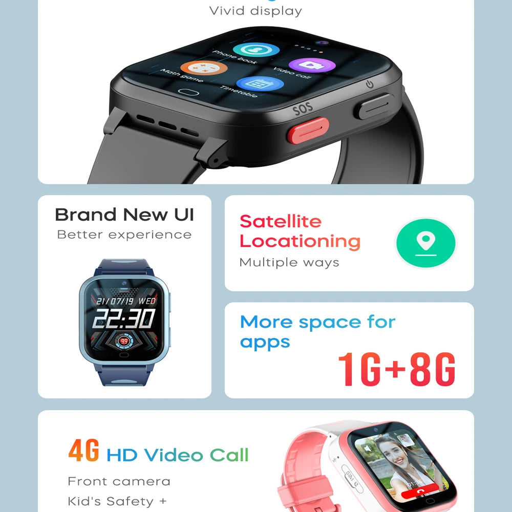 4G Kids Smart Watch ROM 8GB Video Call Phone Watch Call Back Monitor Alarm Clock Phone Android Watch Children Smartwatch.