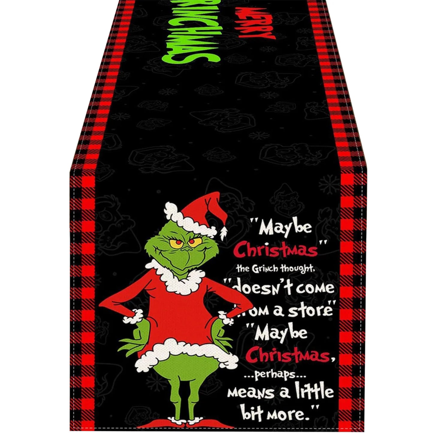 Grinch Theme Plaid Christmas Trees  Table Runner: Festive Holiday Décor for Kitchen and Dining Table