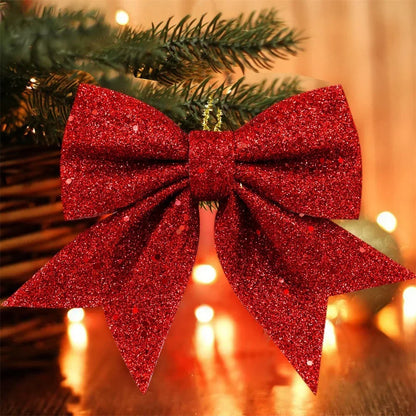 5PCS Glittering 14cm Christmas Bows: Decorative Tree Ornaments for Festive Holiday & Party Décor