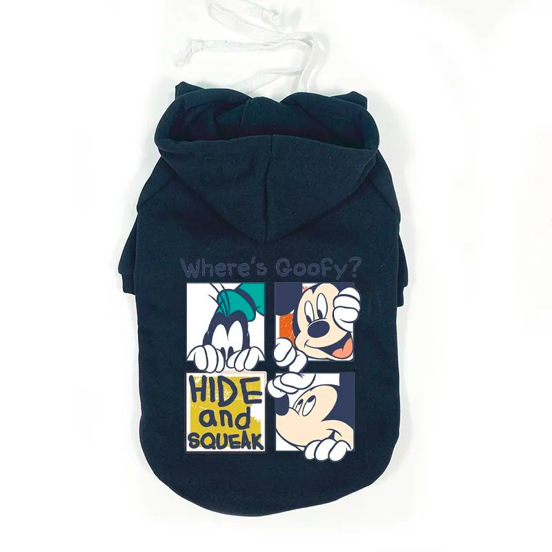 New Pet Dog Disney Clothes Mickey Drawstring Hoodie Outdoor Sweatshirt Cat Dog Goofy Costume Bulldog T Shirt Small To Medium Dog