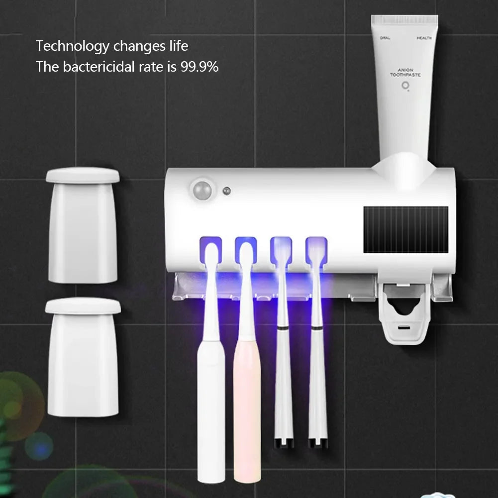 Smart Electric Toothbrush Holder with UV Sterilization – Wall-Mounted Toothpaste Shelf & Toothbrush Sanitizer