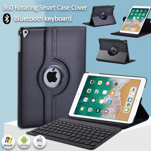 360° Rotating Case for Apple iPad 2017-2018 (5th/6th Gen) &amp; iPad Air 1/2 with Bluetooth Keyboard