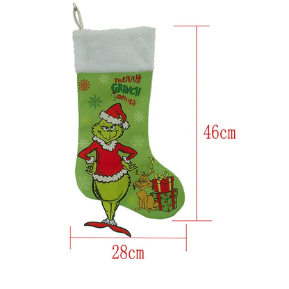 Green Shaggy Christmas Figure Set – Stockings, Tree Skirt, Table Flag & Chair Decorations