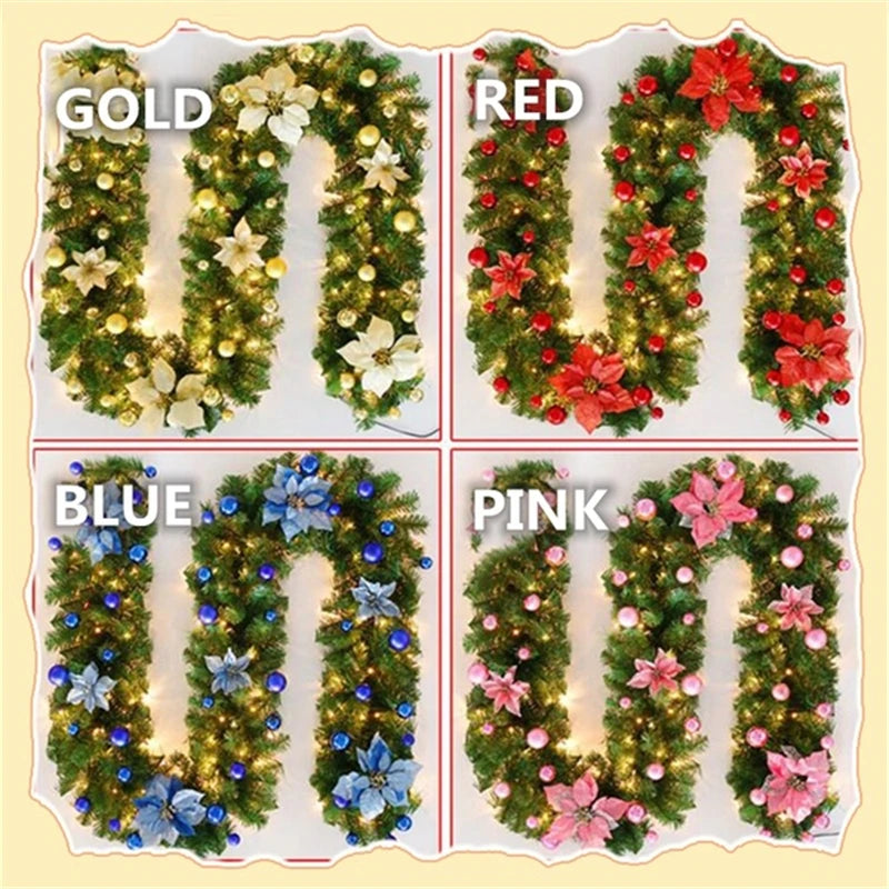 2.7m Christmas LED Rattan Garland Wreath Light – Door Hanging Ornaments for Fireplace and Home Decor