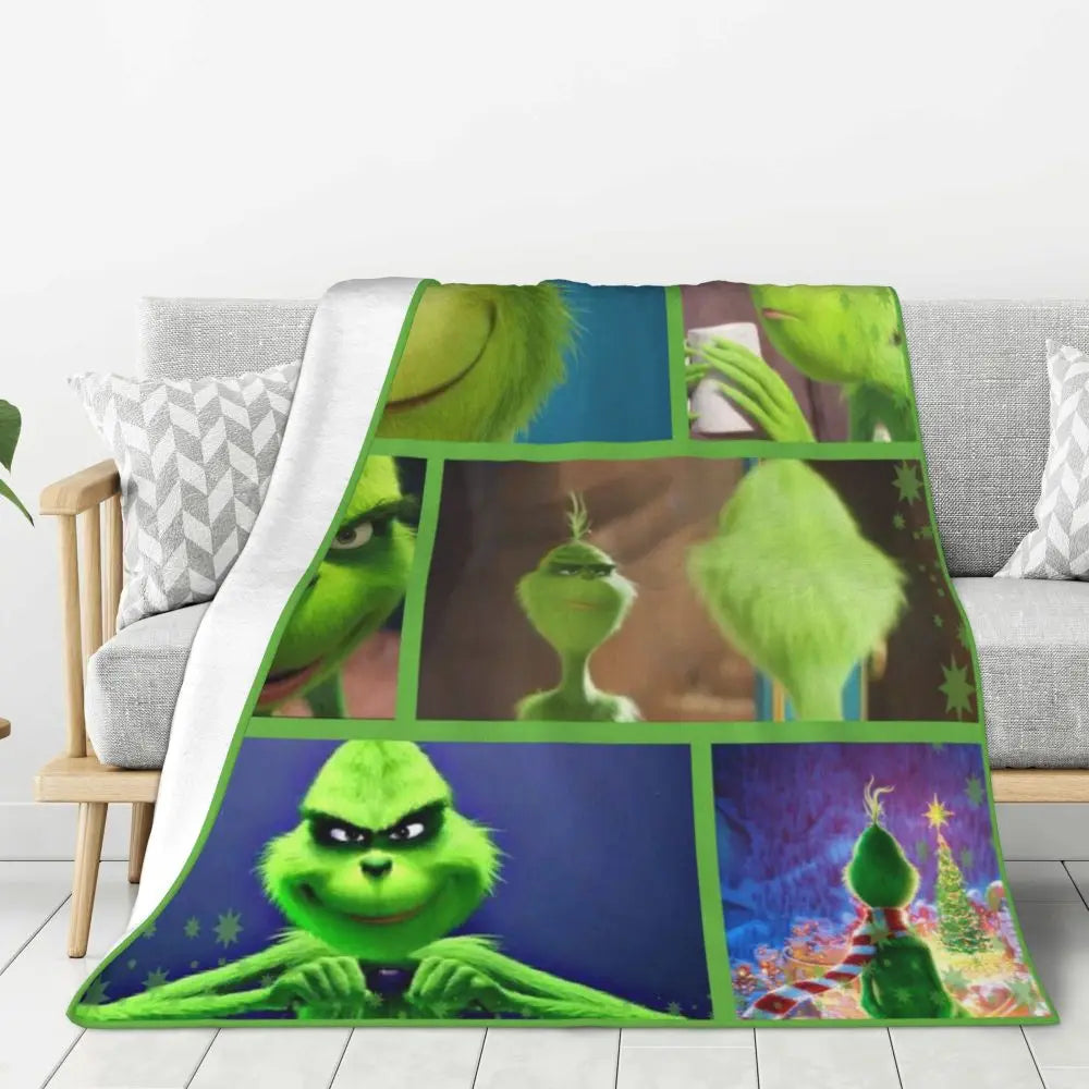 3D Grinch Flannel Blanket – Cozy Christmas Gift for Home, Office, and Travel