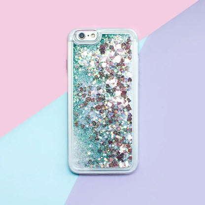 Love Heart &amp; Stars Glitter Phone Case for iPhone 15, 14, 13, 12, 11 Pro Max, XS, XR, 7, 8  – Dynamic Liquid Quicksand Back Cover