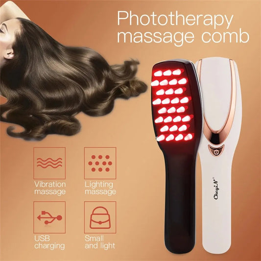 GlowUK™ 3-in-1 LED Vibrating Massage Comb: Rechargeable Scalp Massager with Blue and Red Light Therapy