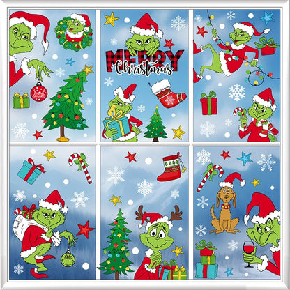 9 Sheets Grinch Window Stickers for Glass: Double-Sided Christmas Décor for Home, School & Office