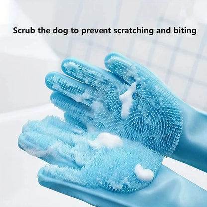 Pet Grooming Cleaning Gloves – Silicone Scrubber for Dogs & Cats, Bathing, Hair Removal, and Dishwashing Glove