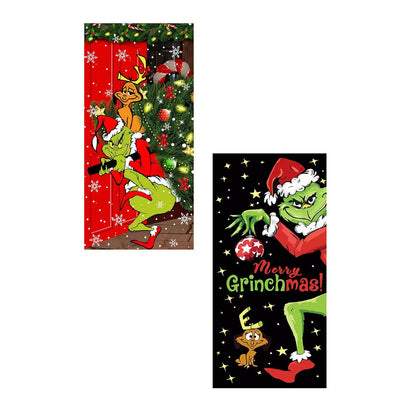 Christmas Door Curtain Banner: Santa Claus & Puppy Outdoor Decoration for Holiday Festivities and Photo Backdrops